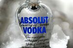 Absolut Vodka encased in ice.
