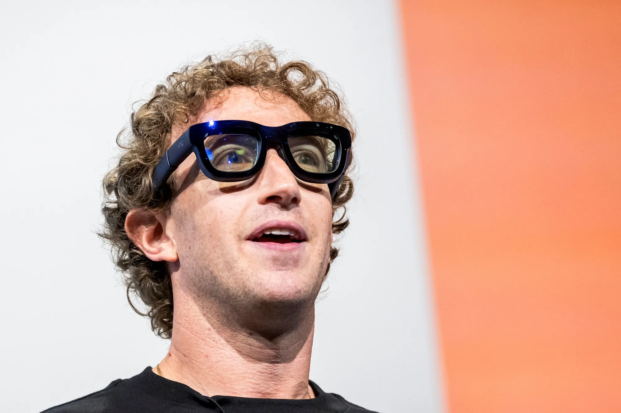 Mark Zuckerberg wears Orion augmented reality (AR) glasses.