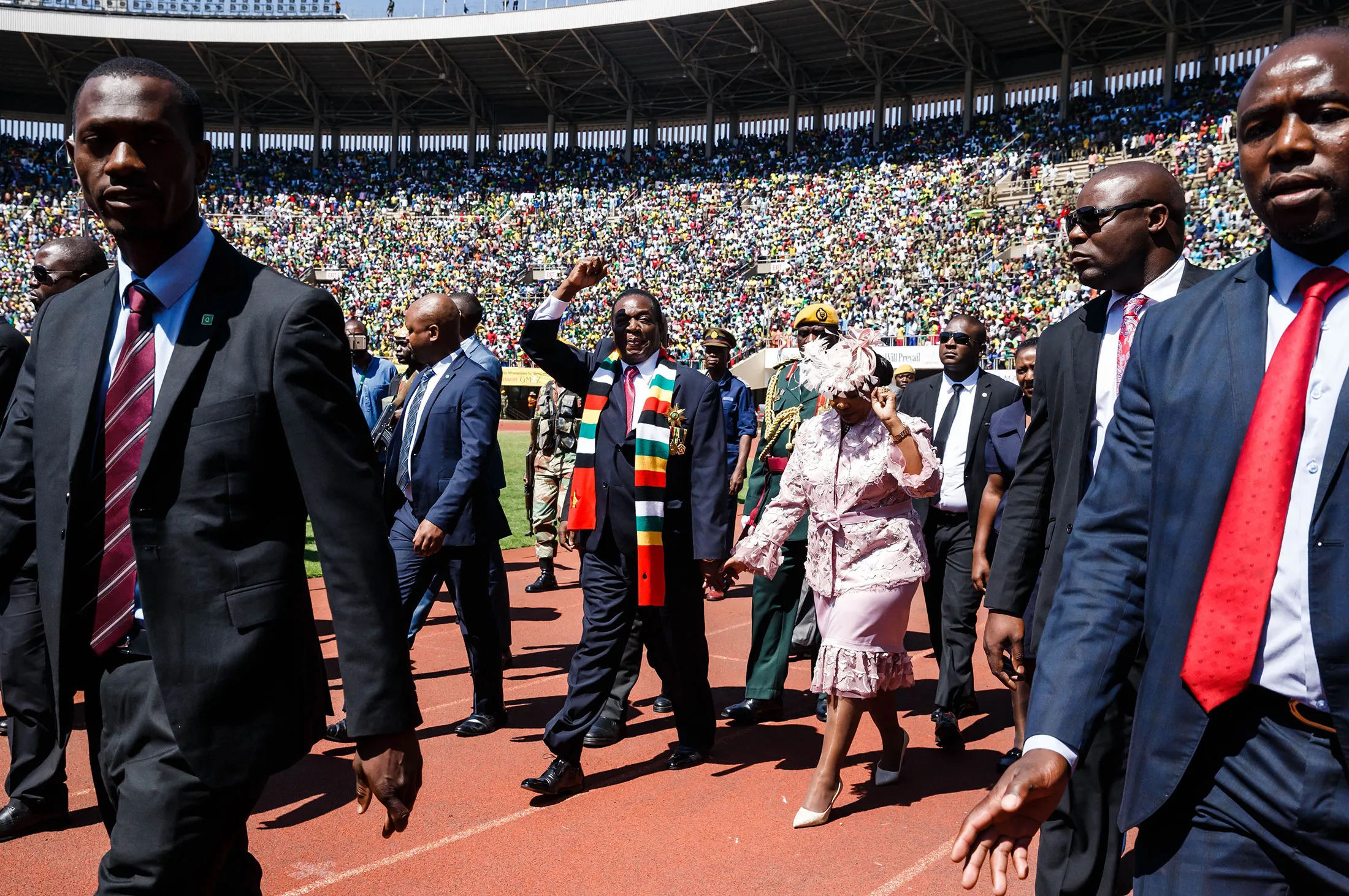 Emmerson Mnangagwa arrives to take his oath of office in Harare on Aug.&nbsp;26.&nbsp;