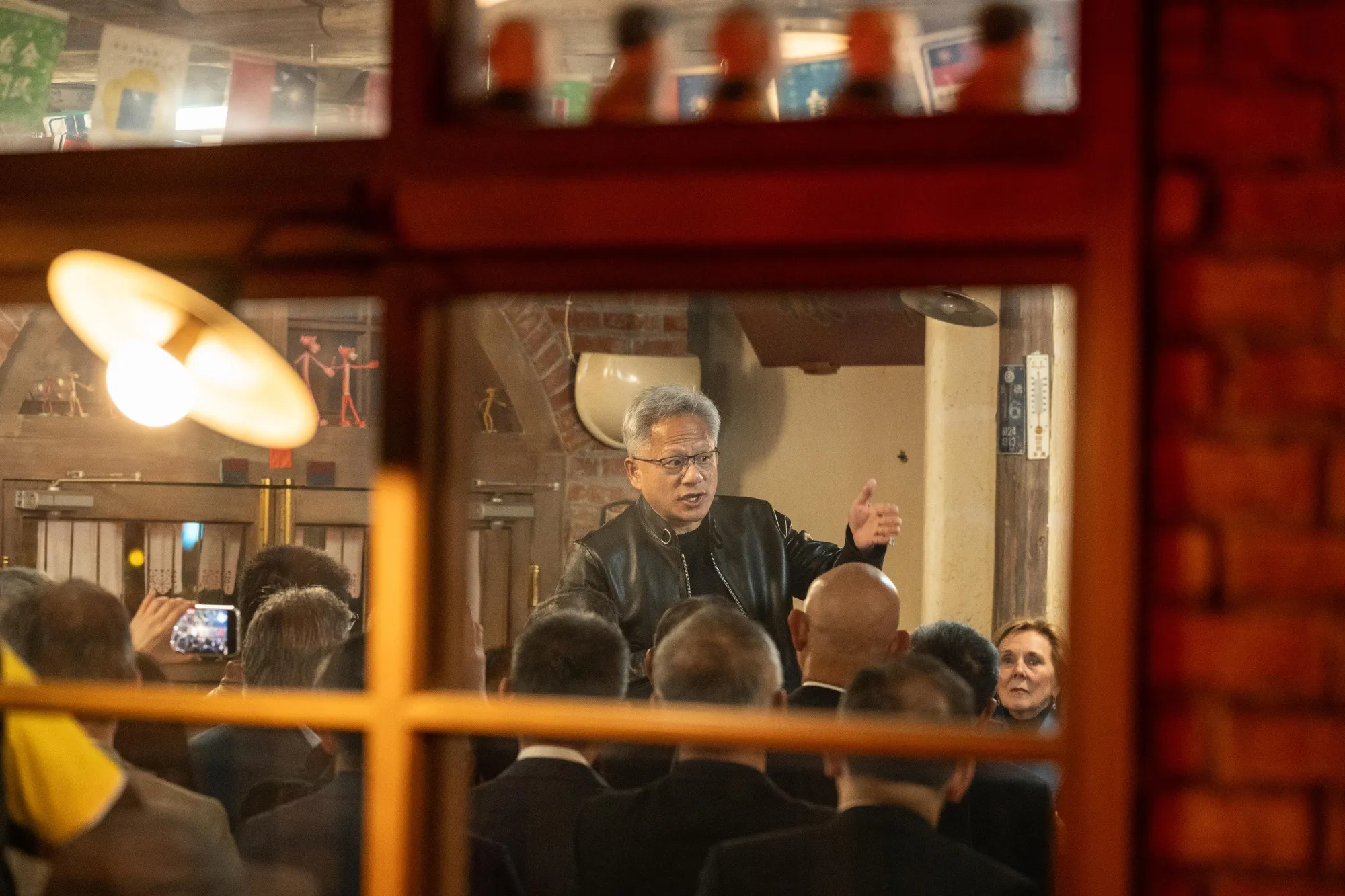 Jensen Huang&nbsp;speaks during a dinner event with the company’s Taiwanese suppliers in Taipei.