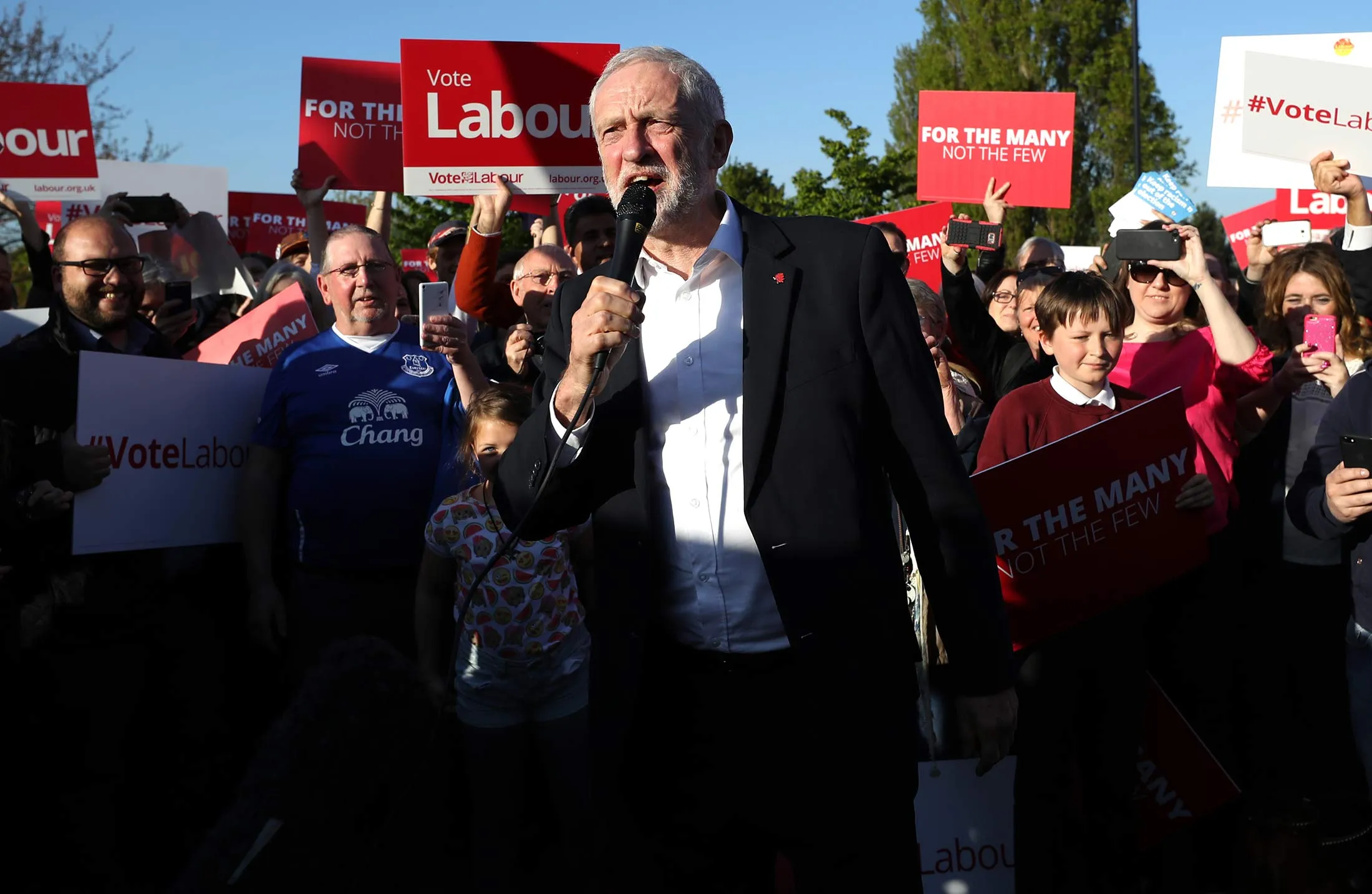 Labour Party leader Jeremy Corbyn speaks during a campaign event on May 9, 2017 in Morley, England.
