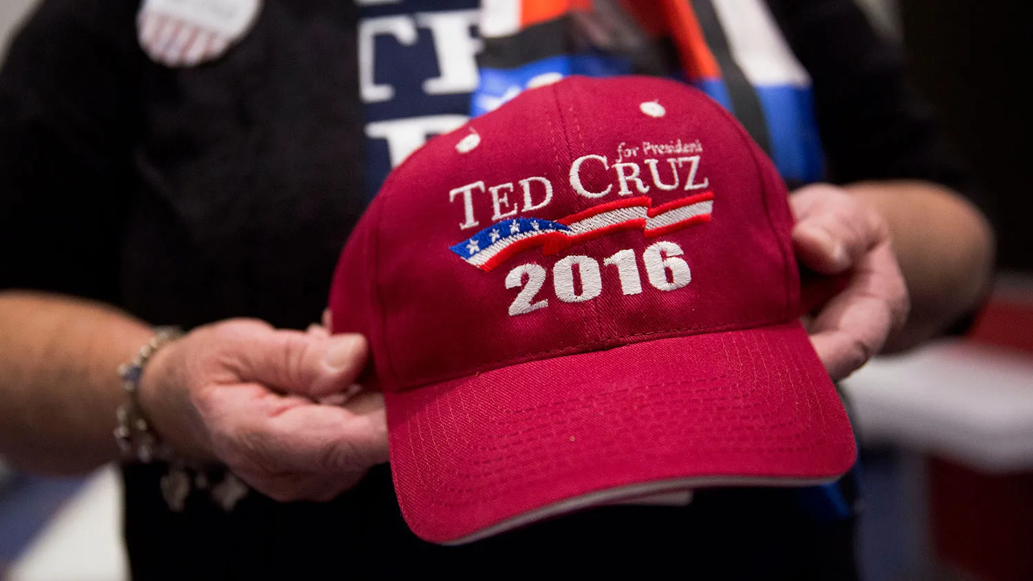 Maggie Wright from Texas holds a Ted Cruz hat during the Conservative Political Action Conference (CPAC) on Feb. 26, 2015.
