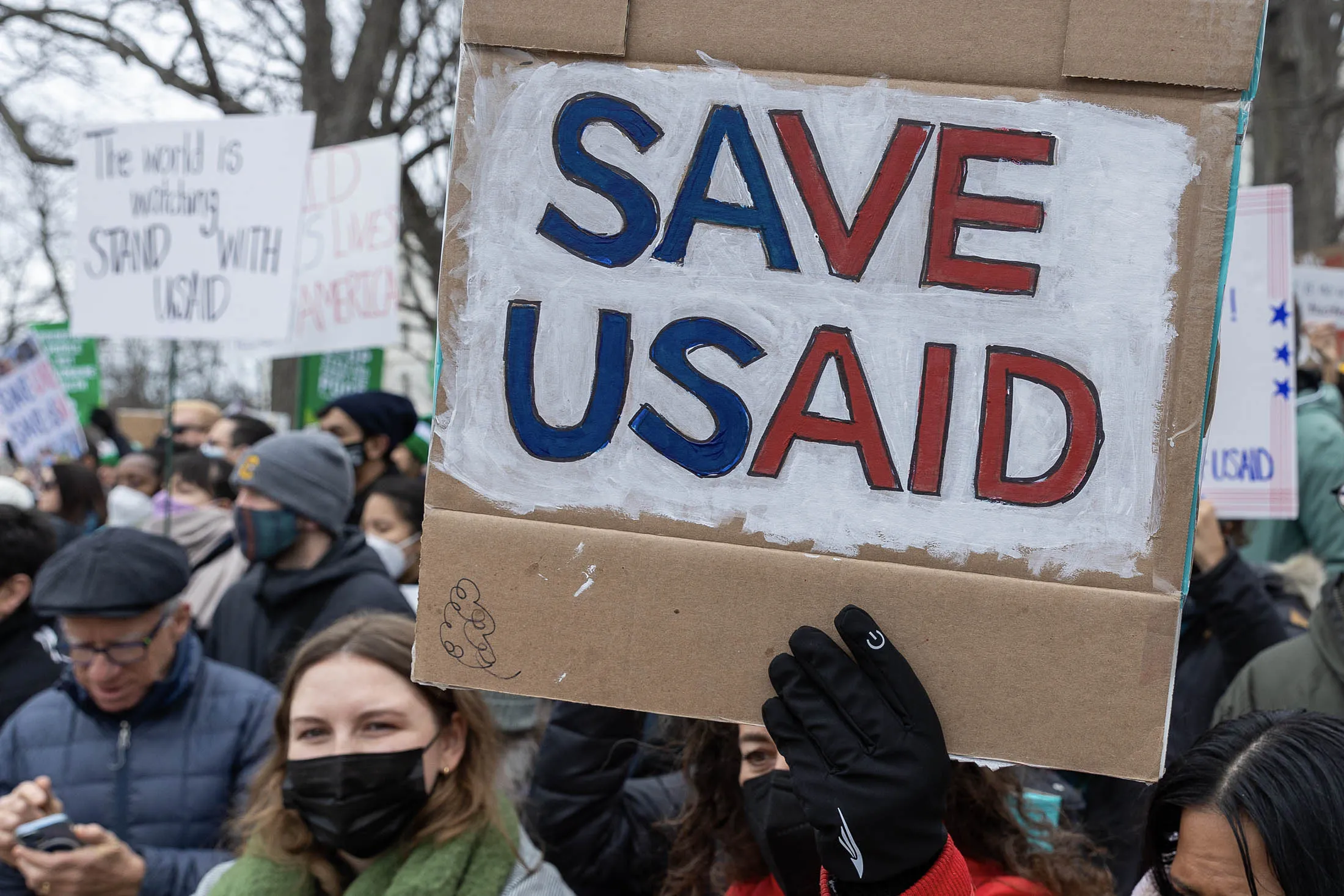 Demonstrators outside the US Capitol for a rally in support of the US Agency for International Development in Washington, on Feb. 5.