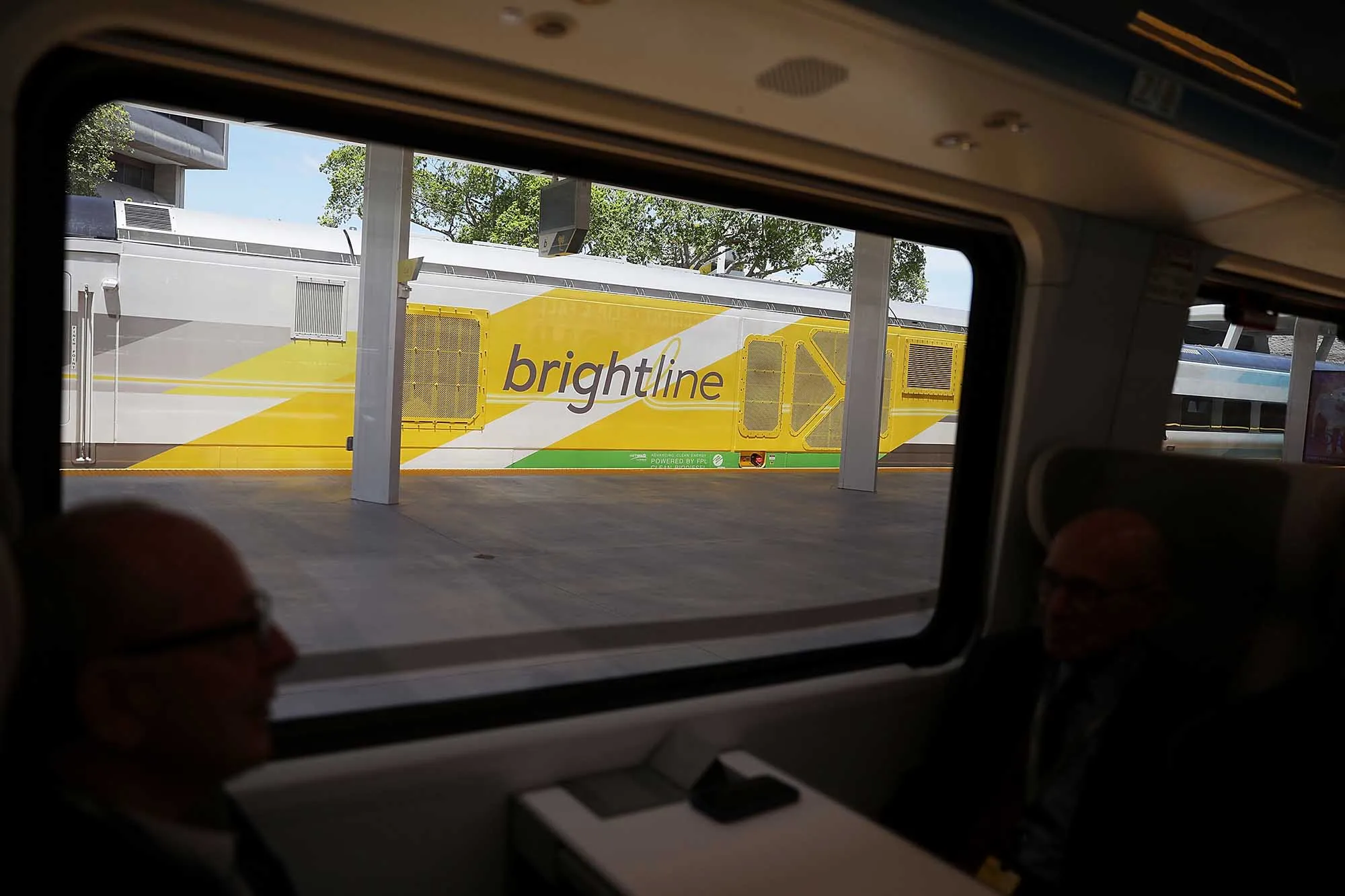 A Brightline passenger train stops at a station in&nbsp;Fort Lauderdale, Florida.&nbsp;
