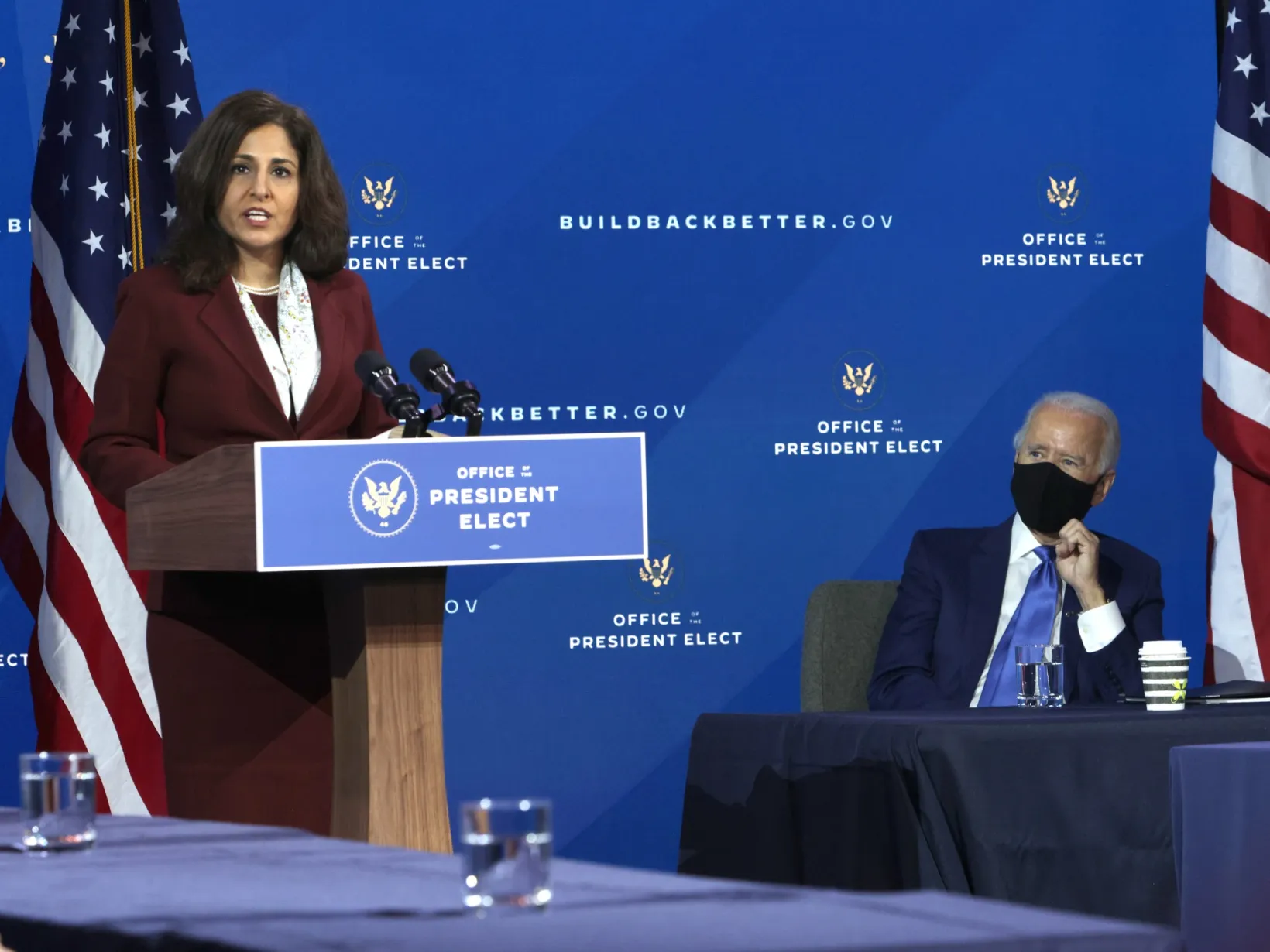Neera Tanden and Joe Biden in December 2020.