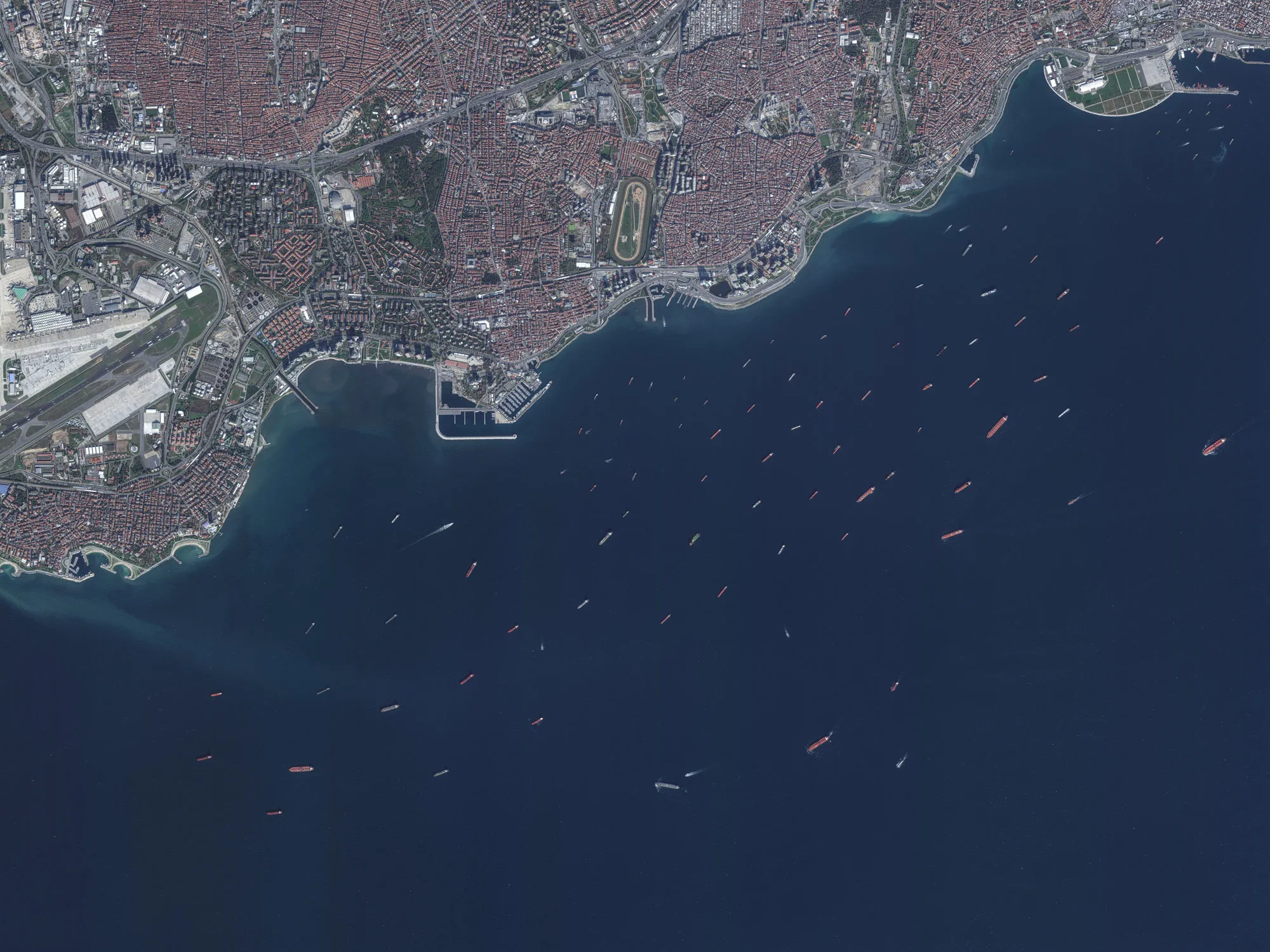 Oil tankers waiting to transit the Bosphorus Strait in Turkey in November.