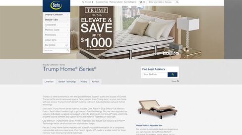 The Serta website, advertising the Trump Home® iSeries, is seen on July 2, 2015. “Trump is a name synonymous with the upscale lifestyle, superior quality and success of Donald Trump and his world-renowned empire,” the page says.