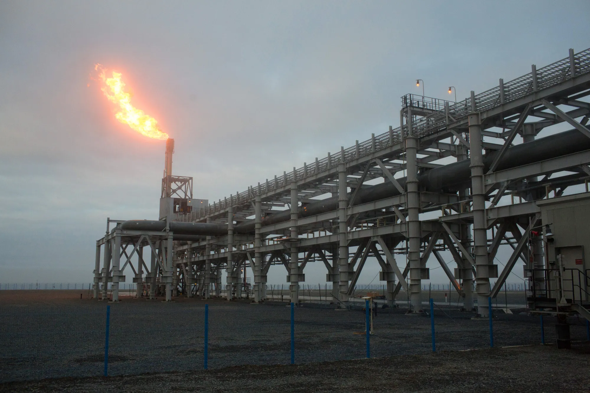 A gas flare&nbsp;burns at the Yamal LNG plant&nbsp;in Sabetta, Russia.