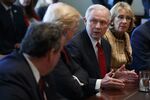 Attorney General Jeff Sessions speaks during an opioid and drug abuse listening session with President Donald Trump.