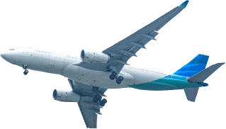 Airplane with gradient blue design on the tail and wing