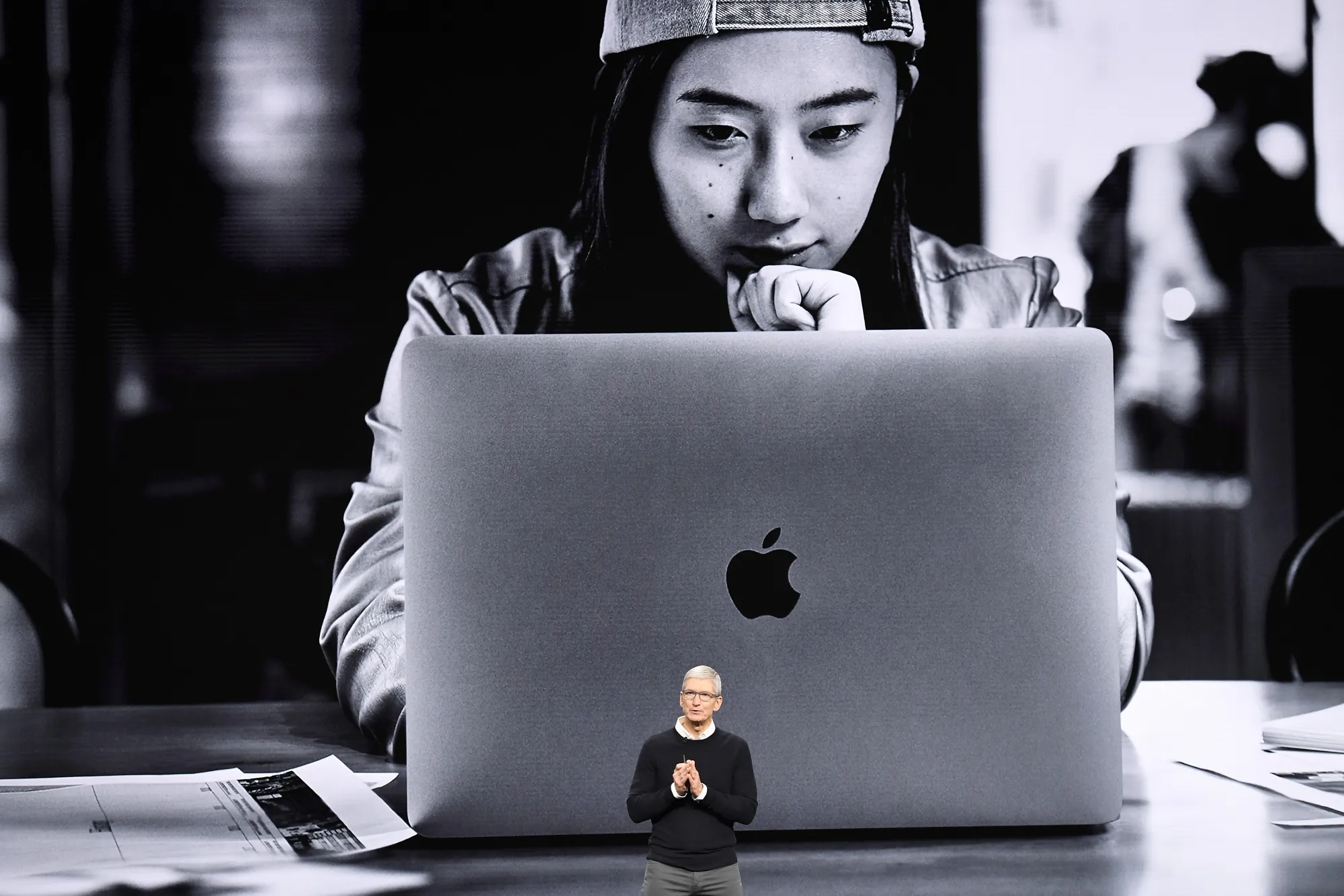 Tim Cook speaks during an event at the Steve Jobs Theater in Cupertino, California, on March 25.