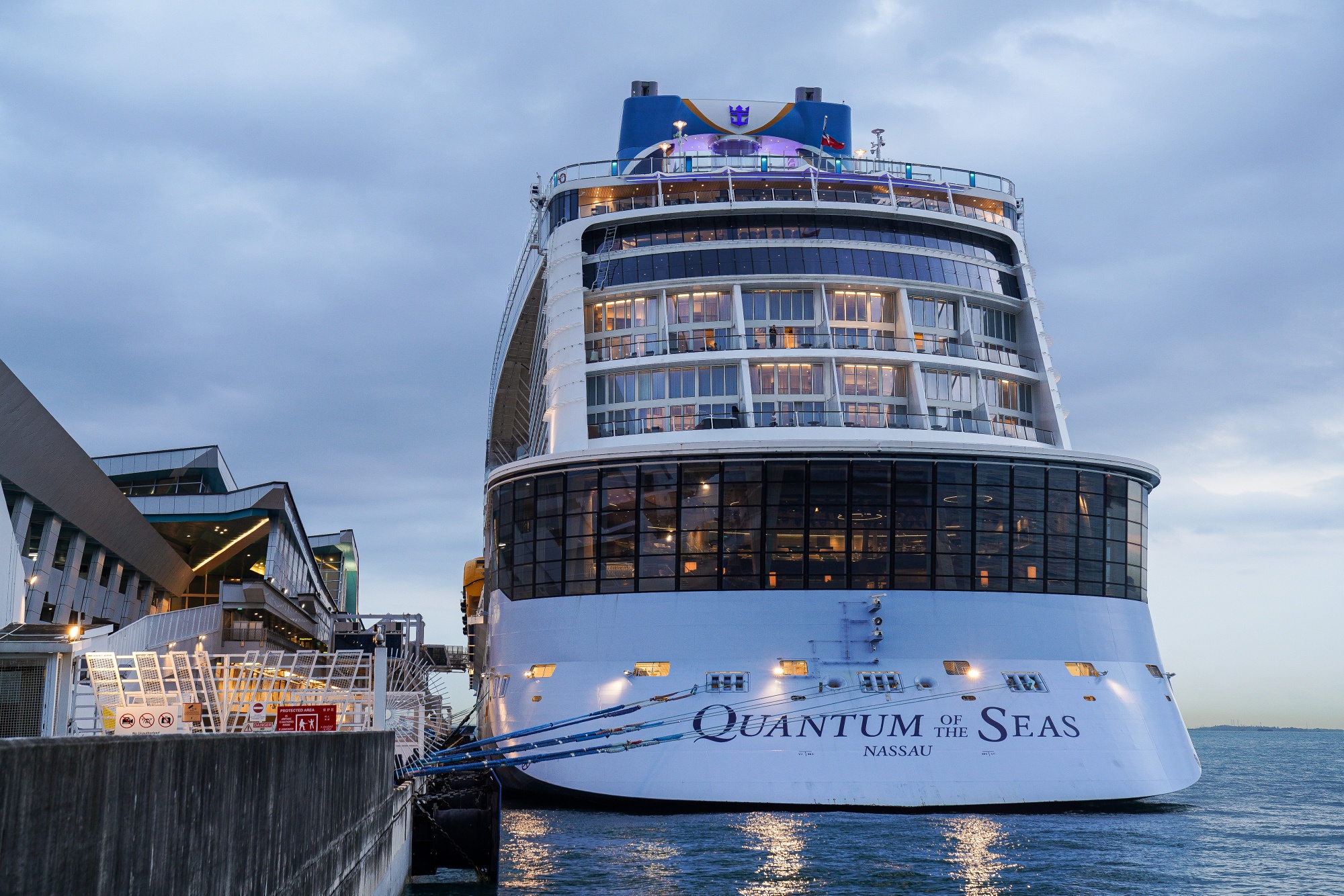 The Quantum of the Seas cruise ship docked at the Marina Bay Cruise Centre in Singapore in December 2020.