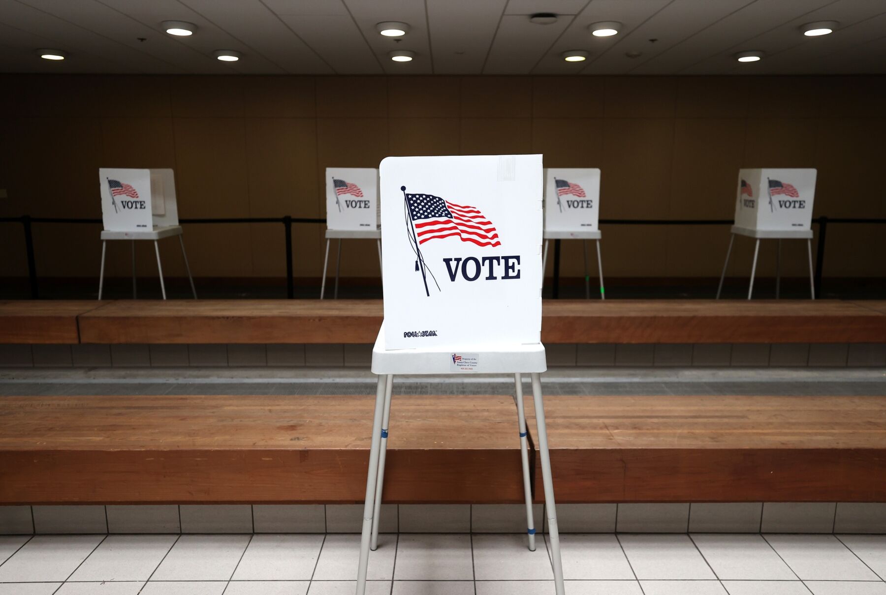 A view of voting booths in San Jose, California. 