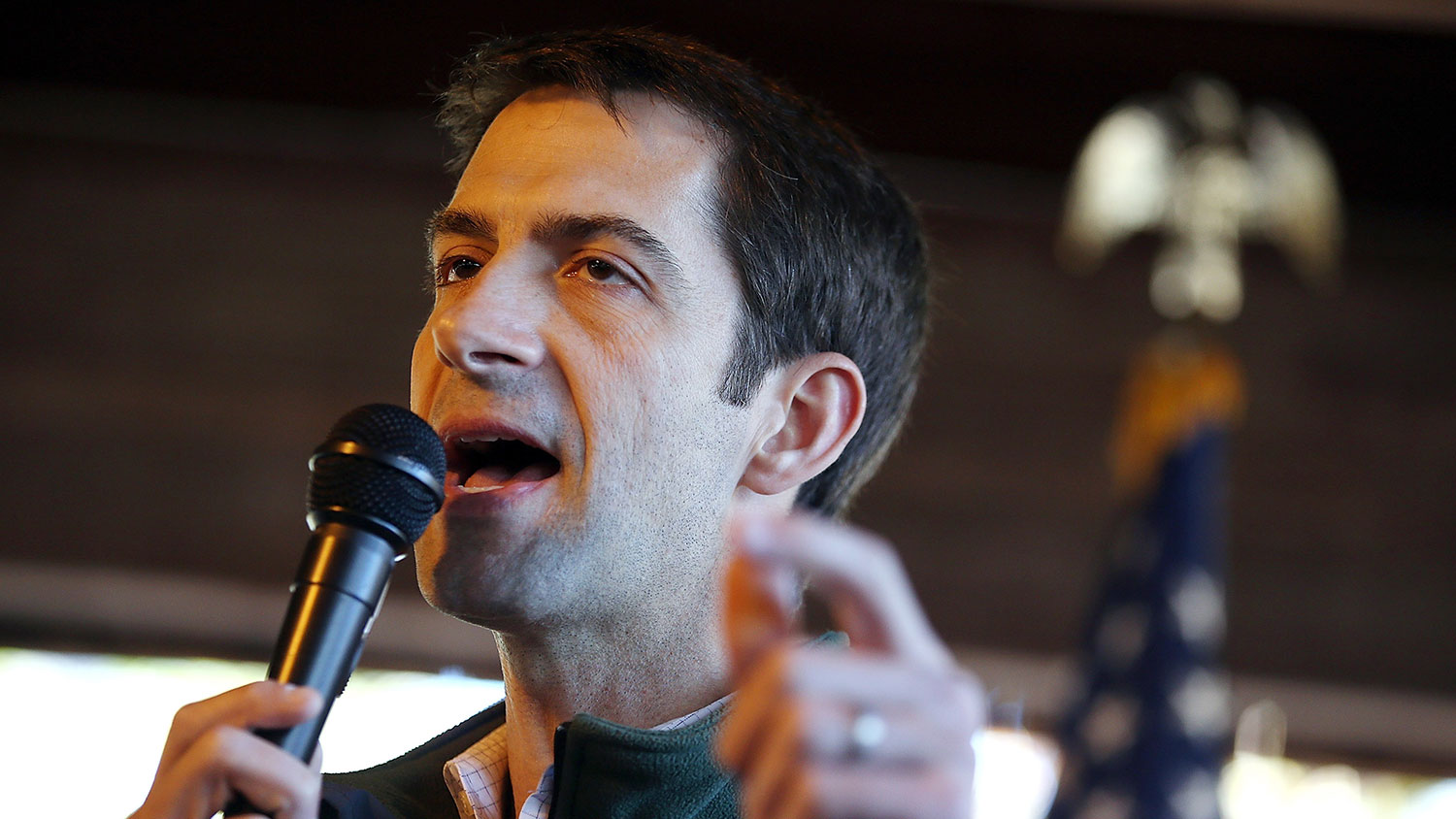 U.S. Rep. Tom Cotton (R-AR) and Republican candidate for U.S. Senate in Arkansas speaks to supporters during a Republican party campaign rally on November 3, 2014 in Little Rock, Arkansas.

