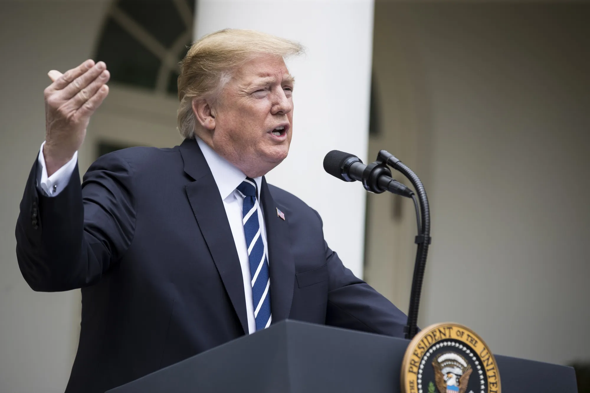 President Donald Trump speaks in the Rose Garden of the White House in Washington on&nbsp;May 22, 2019.&nbsp;