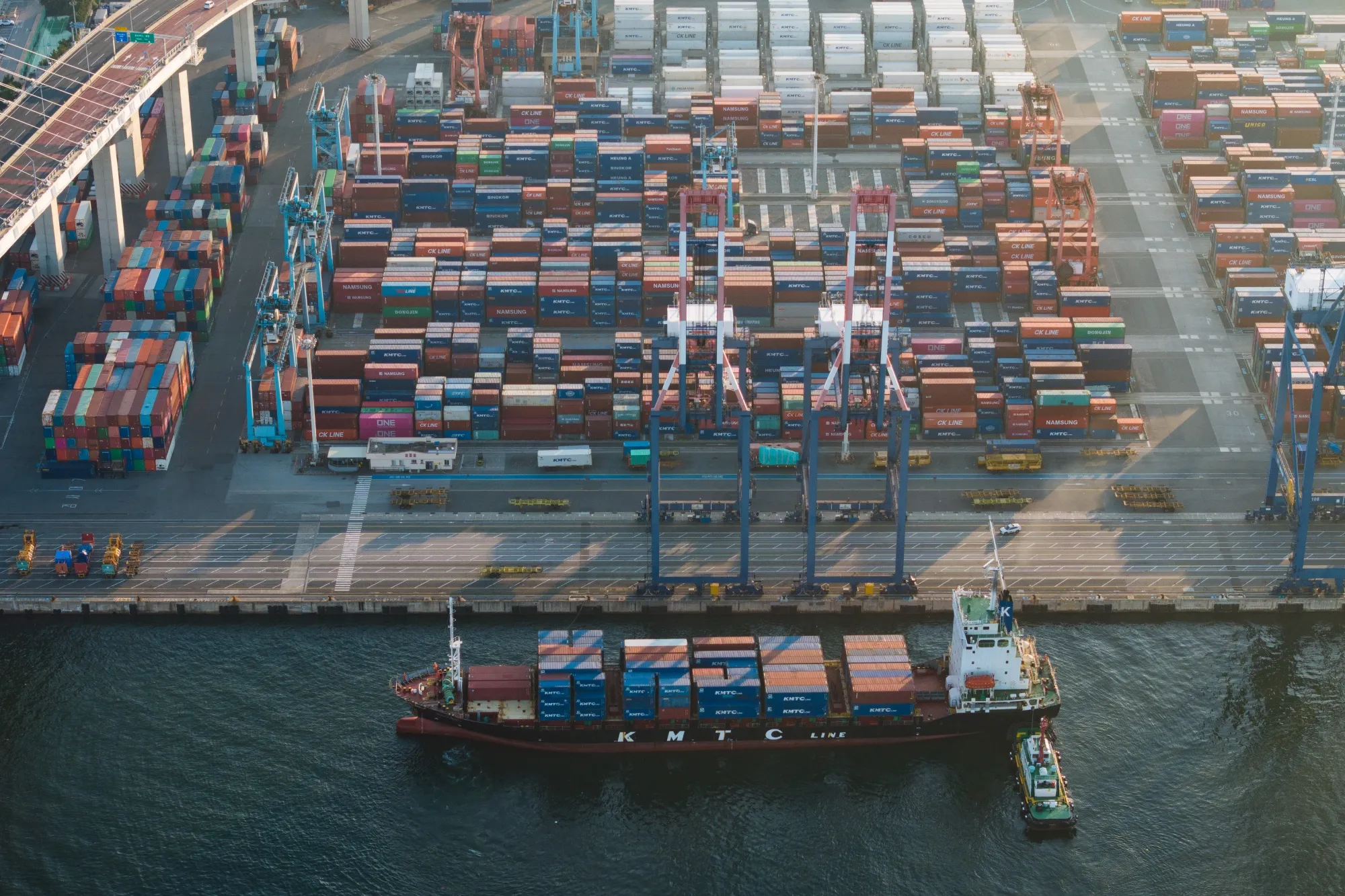 A container ship at the Busan Port Terminal&nbsp;in&nbsp;Busan, South Korea, on July 23.