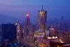 A bird's eye view at dusk over the Bank of China building,
