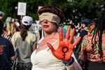 An abortion rights demonstrator wears a costume during a protest at Union Square in New York on June 24.