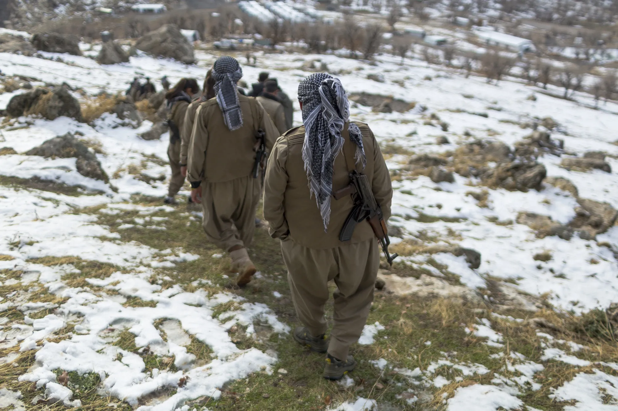 Members of the Kurdistan Democratic Party of Iran participate in a military drill in an outpost in the Kurdistan region of Iraq in January.