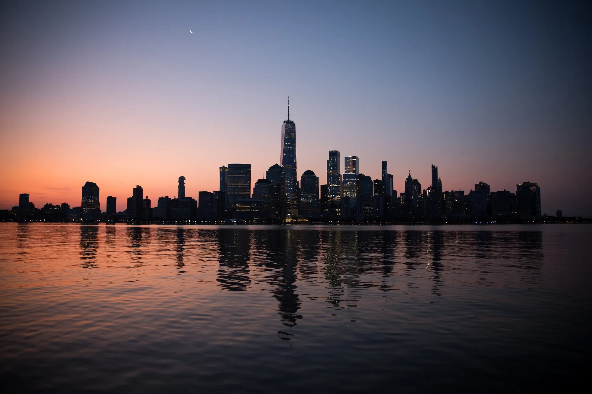 The lower Manhattan skyline is seen from Jersey City, New Jersey.
