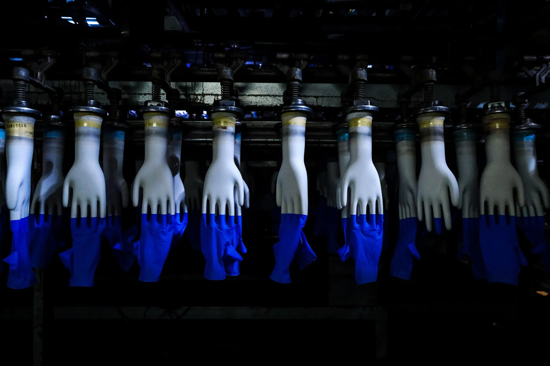 Latex gloves on a Top Glove assembly line.