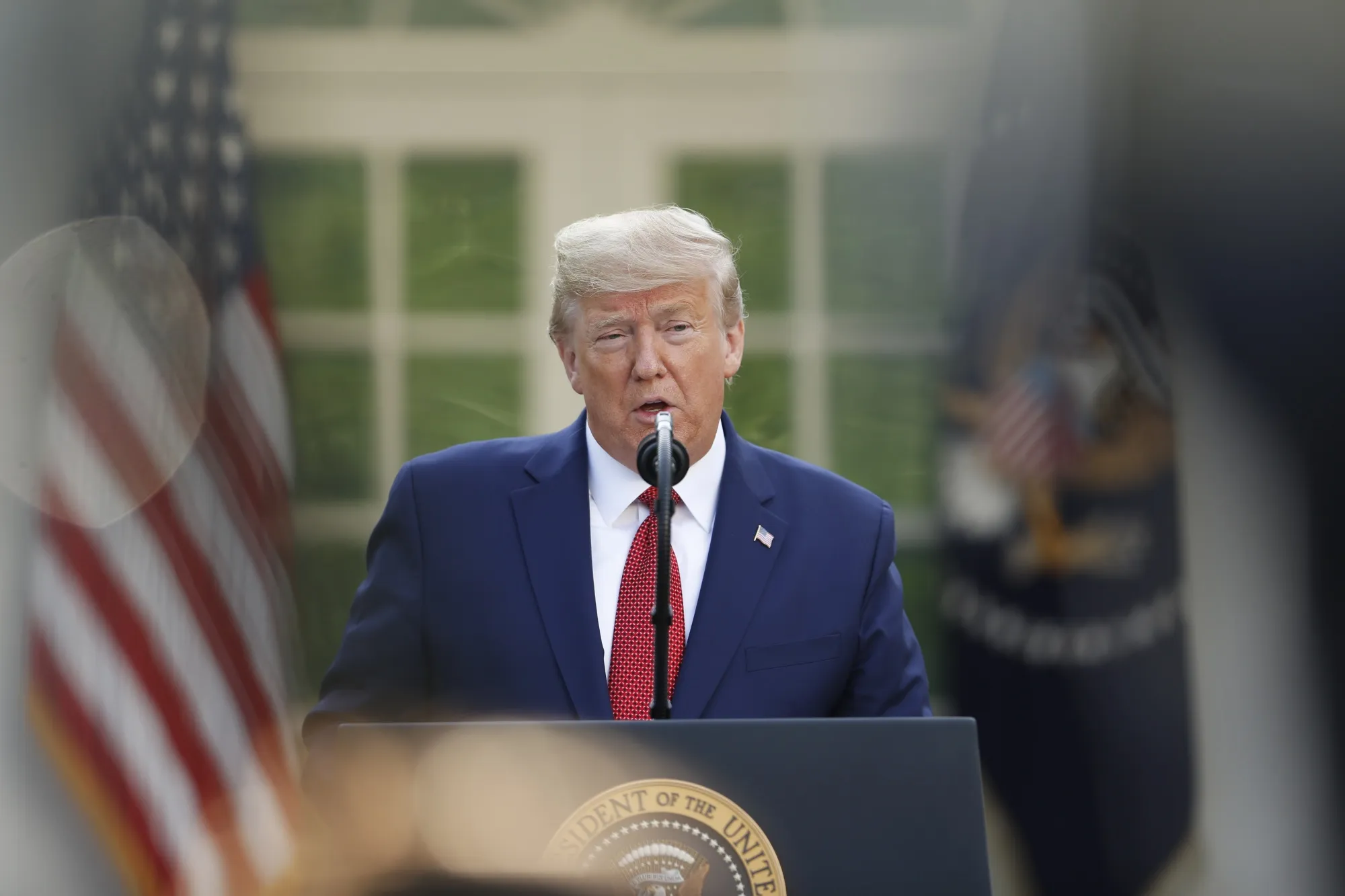 Donald Trump speaks during a Coronavirus Task Force news conference in the Rose Garden of the White House on March 29.