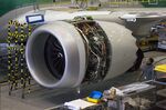 The engine of a Boeing 737 MAX 9 jetliner at the company's manufacturing facility in Renton, Washington.
