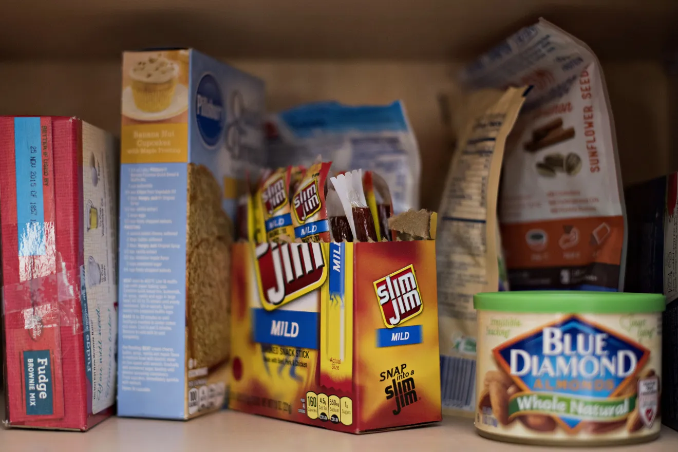 A box of ConAgra Foods Inc. Slim Jim brand smoked snack sticks.