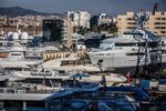 Luxury yachts in the MB92 shipyard in Barcelona, Spain.