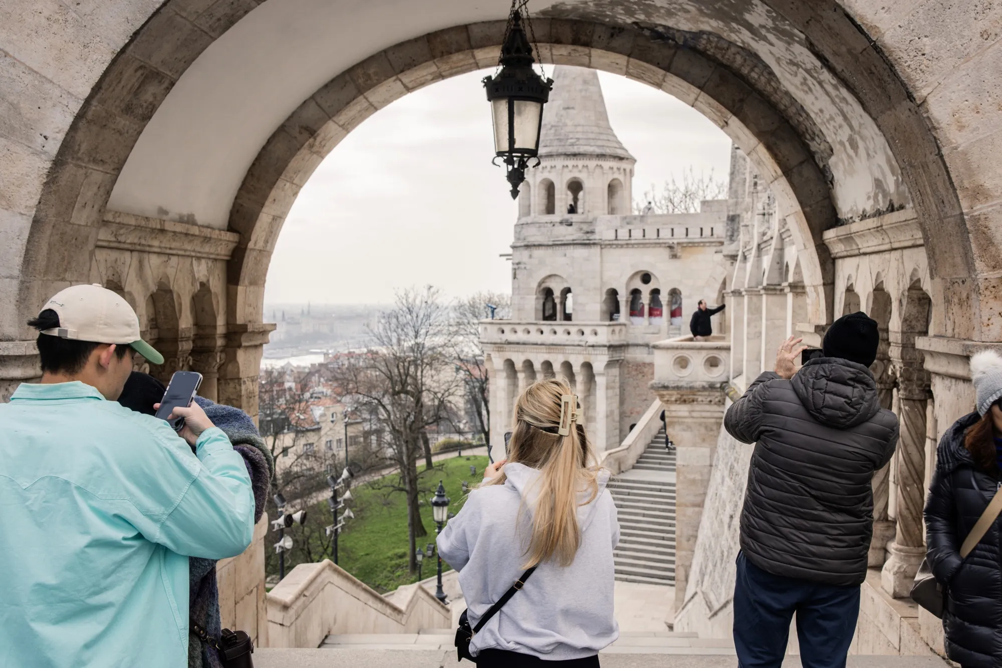 Tourists visit the Castle District in Budapest.