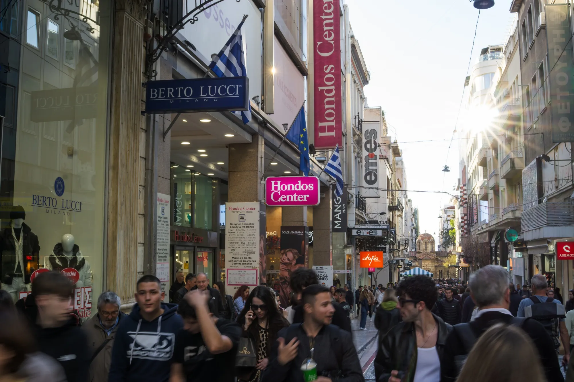 Shoppers on a busy Ermou street in Athens.