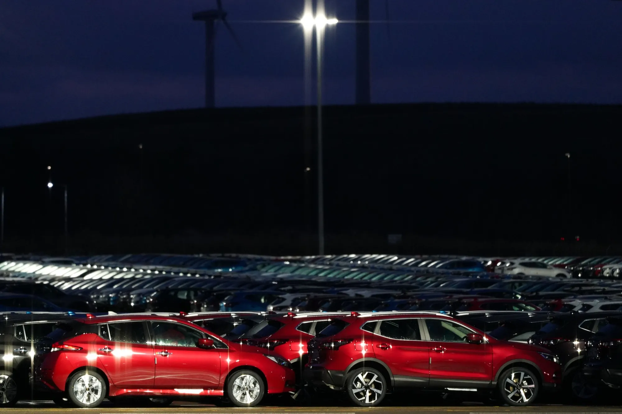Newly manufactured automobiles at the Nissan Motor Co. plant in Sunderland.