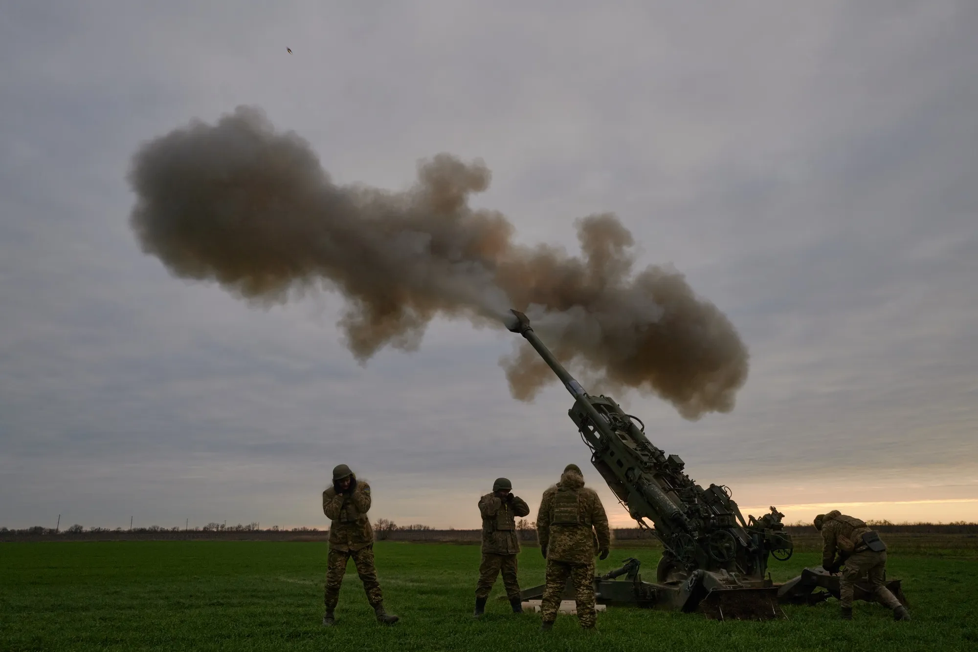 A&nbsp;Ukrainian artillery unit responds to Russian artillery shelling by firing a M777 cannon in Kherson, Ukraine.