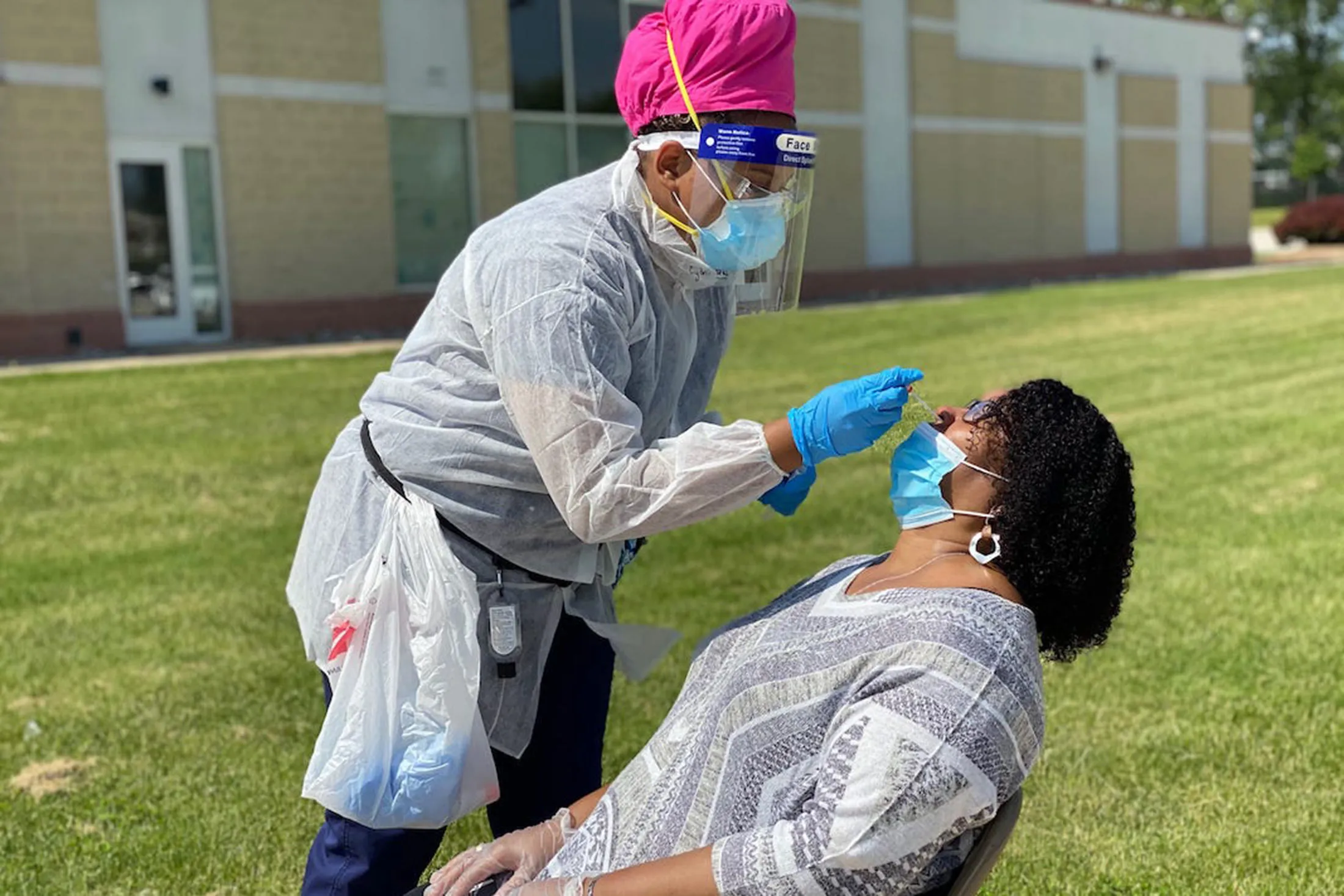 Administering a Covid test in Philadelphia.