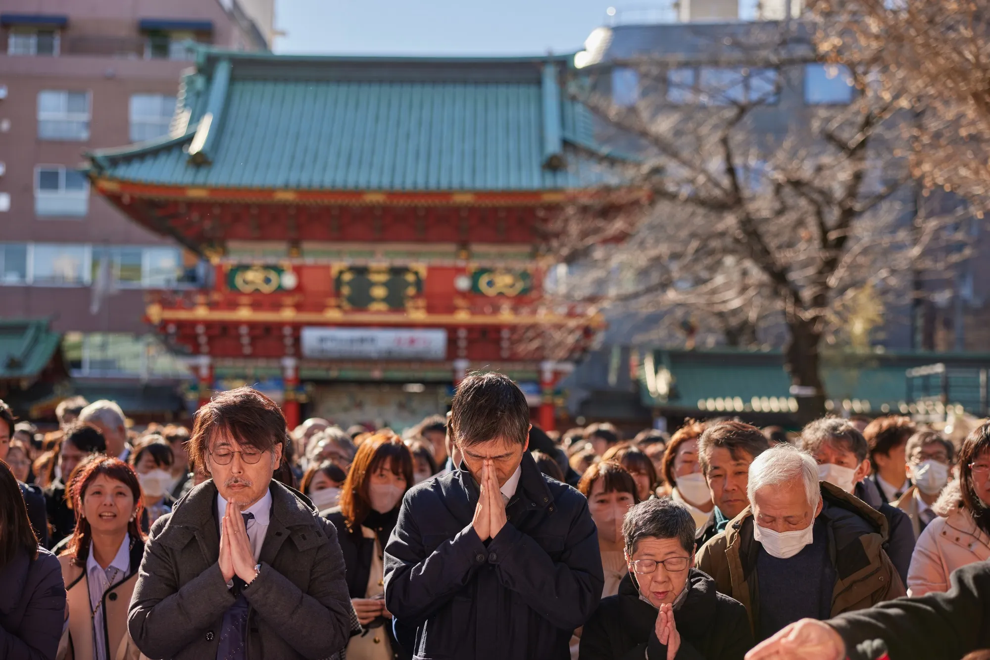Visitors pray&nbsp;on the first business day of the year at the Kanda Myojin shrine in Tokyo.