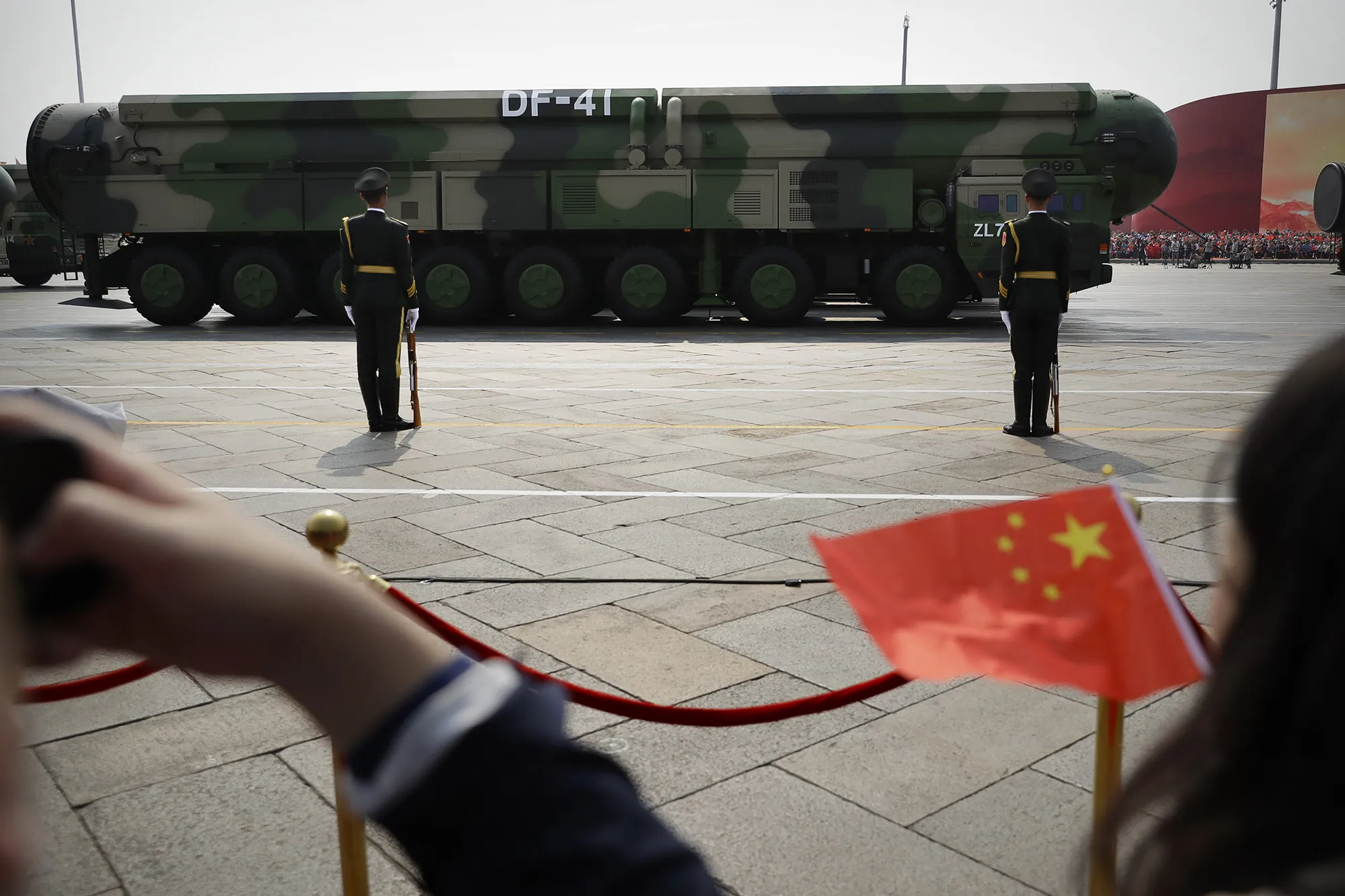 Military vehicles carrying DF-41 ballistic missiles during a parade to commemorate the 70th anniversary of the founding of Communist China in Beijing.