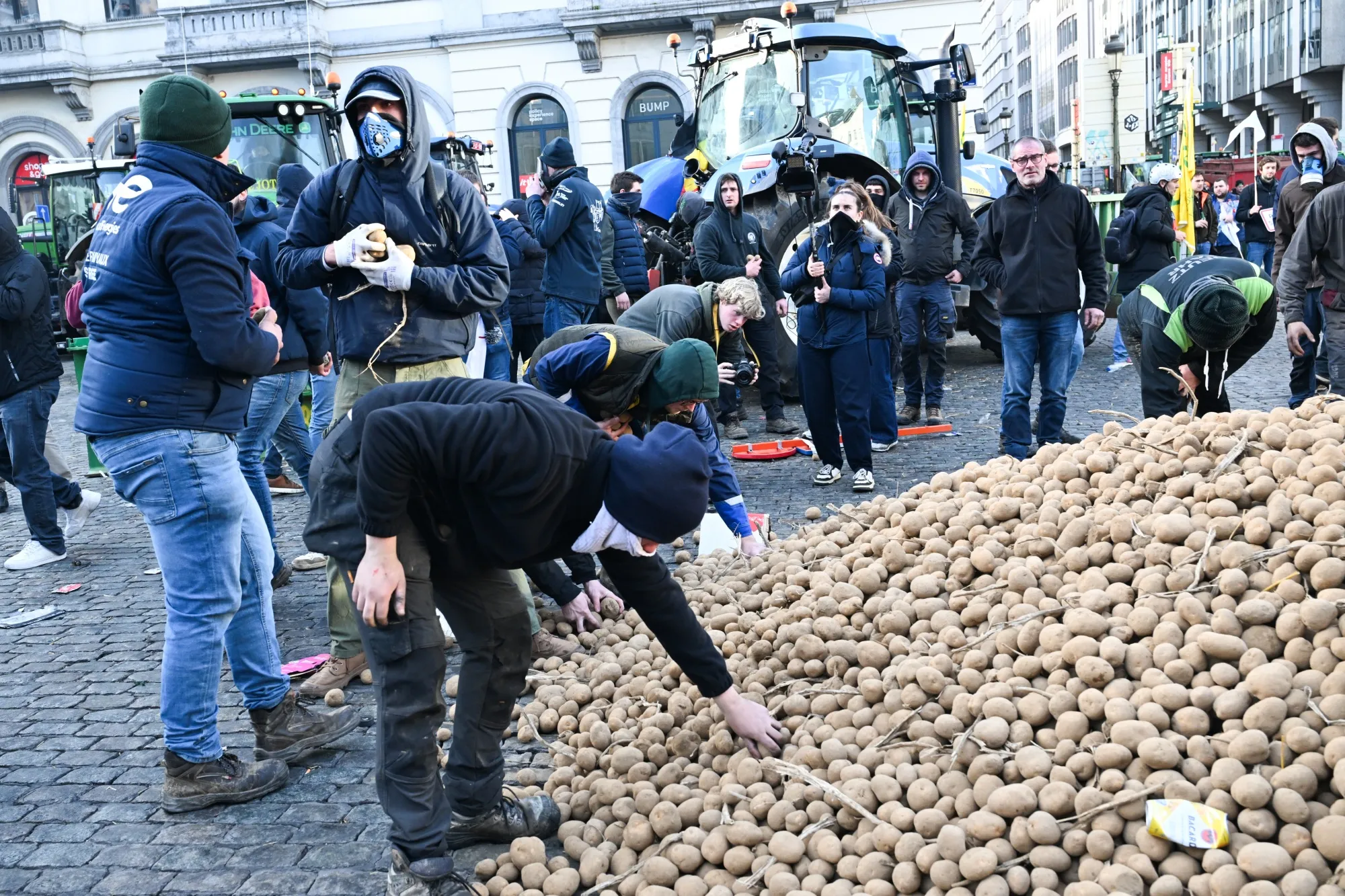 Farmers at a protest against the Mercosur deal in Brussels on Thursday.