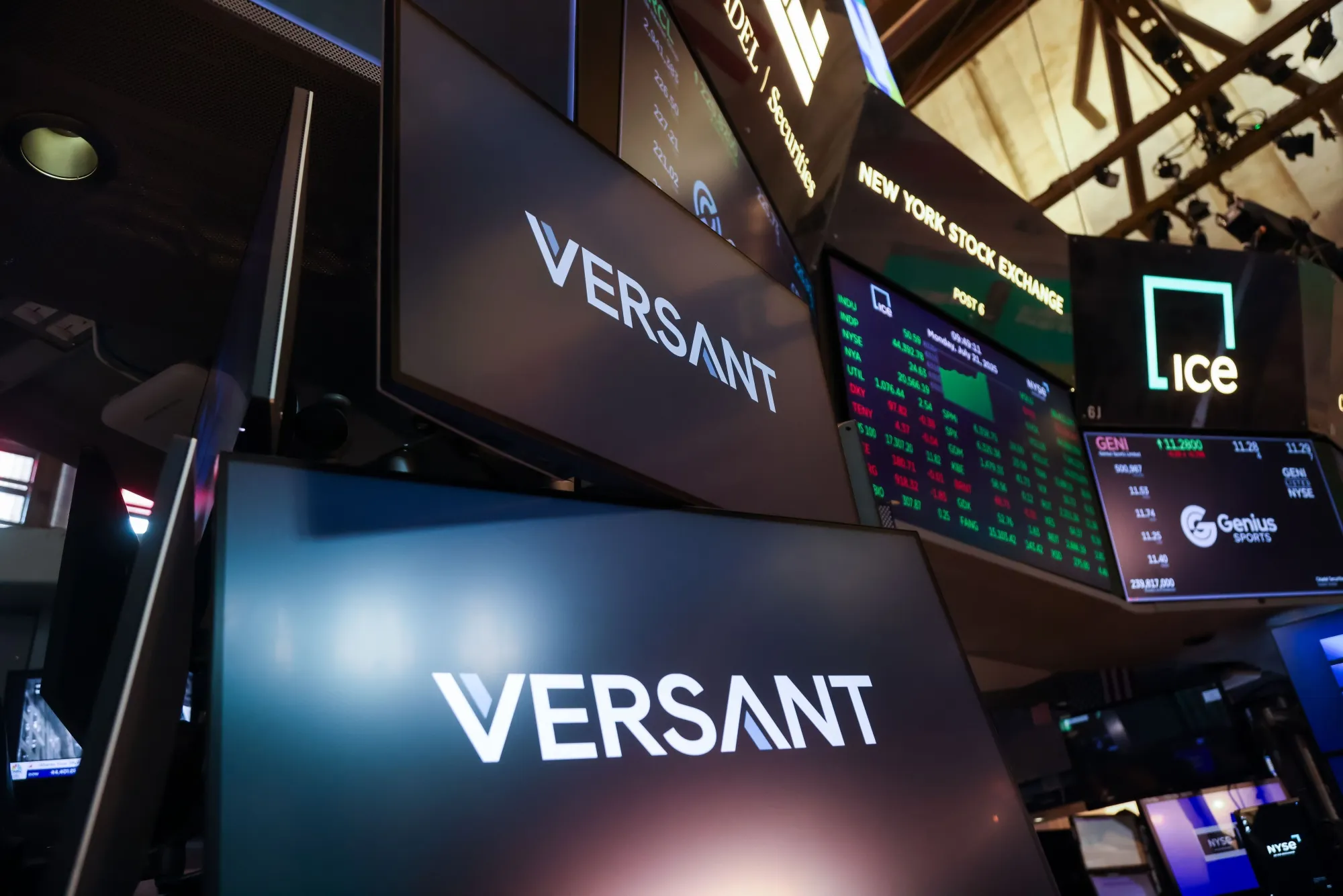 Versant signage on the floor at the New York Stock Exchange.