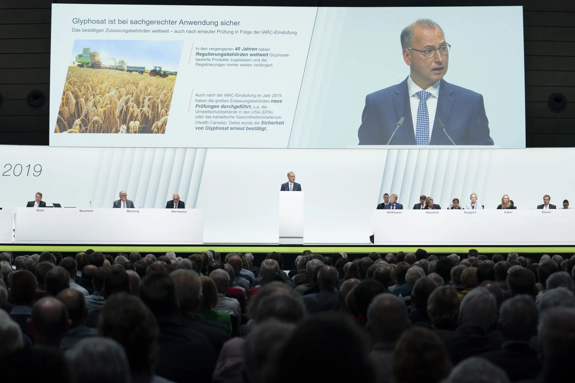 Werner Baumann speaks at the AGM on April 26.