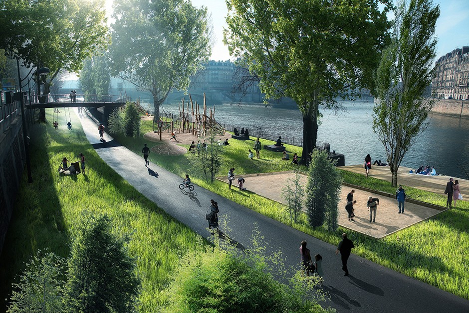 Rendering of a proposed Seine quayside park space. 