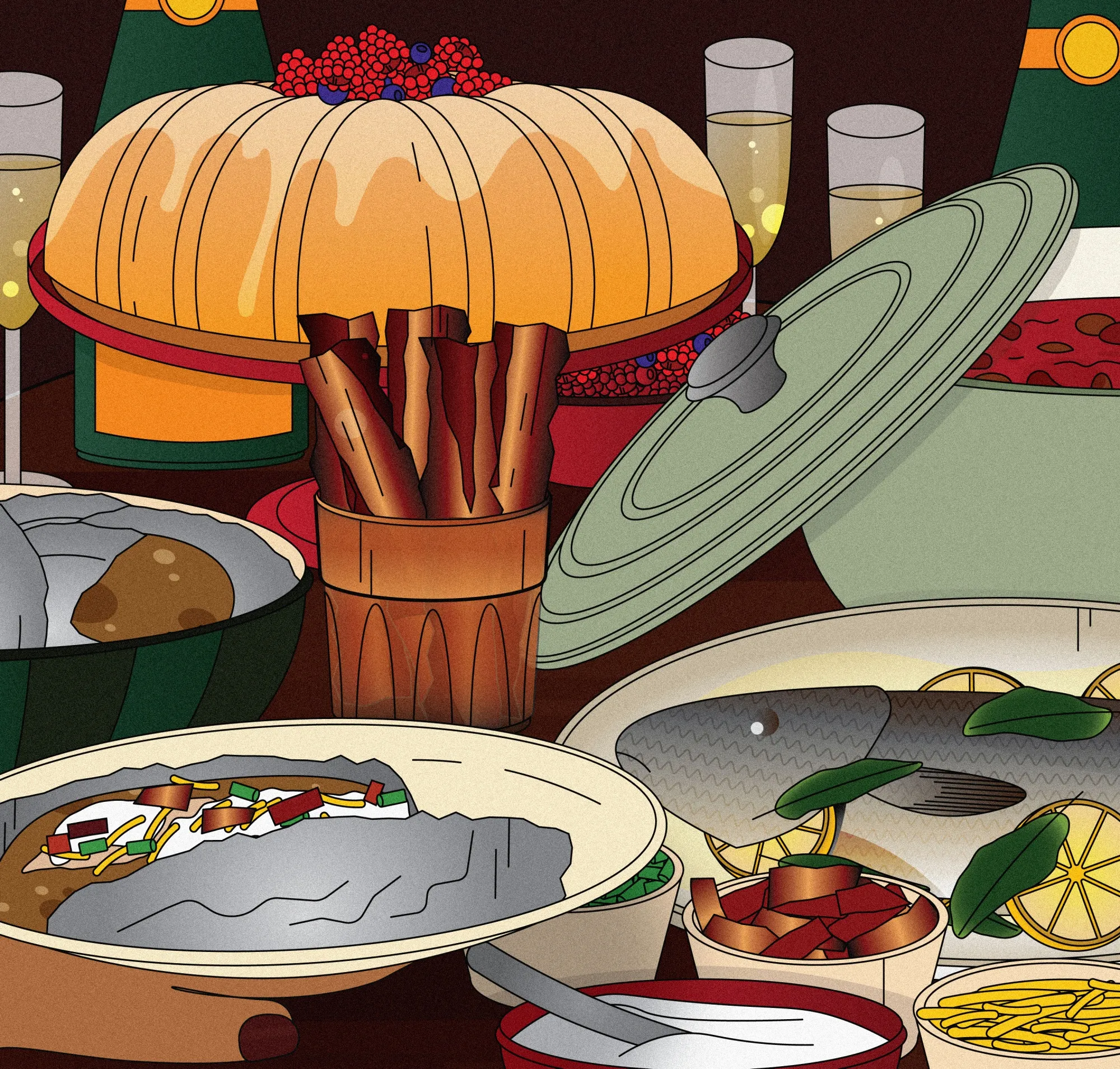 The six major food groups every buffet should have, according to Richards.&nbsp;