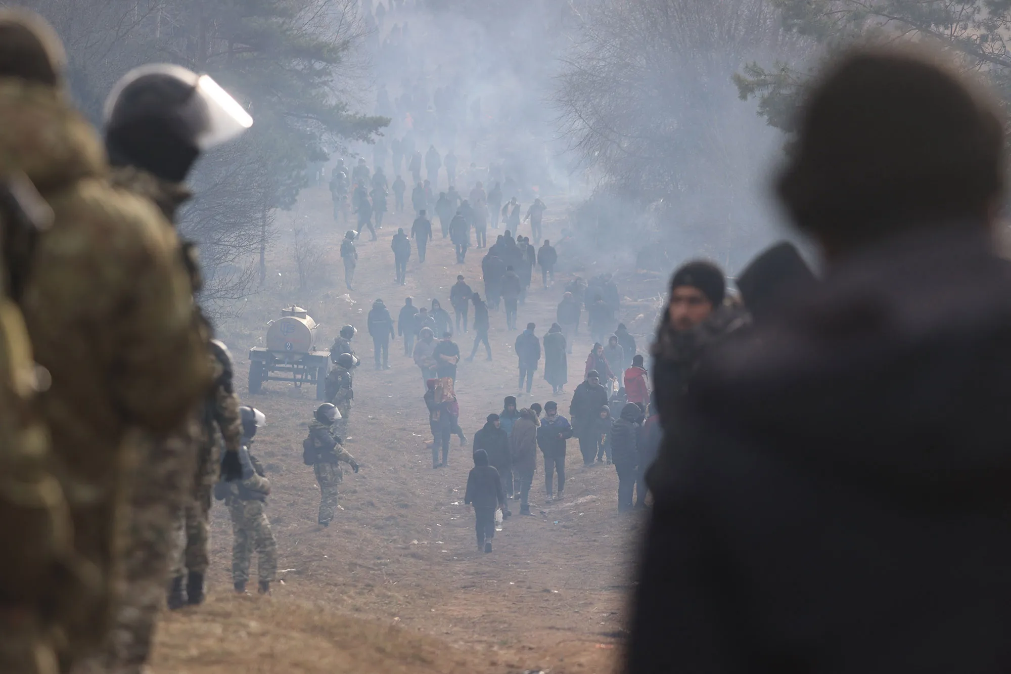 Migrants in a camp on the Belarusian-Polish border in the Grodno region. Nov. 12.