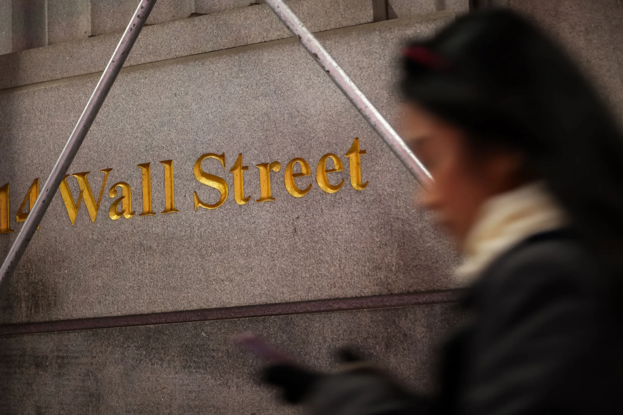 A Wall Street sign near the New York Stock Exchange (NYSE) in New York, US, on Wednesday, Dec. 31, 2025.