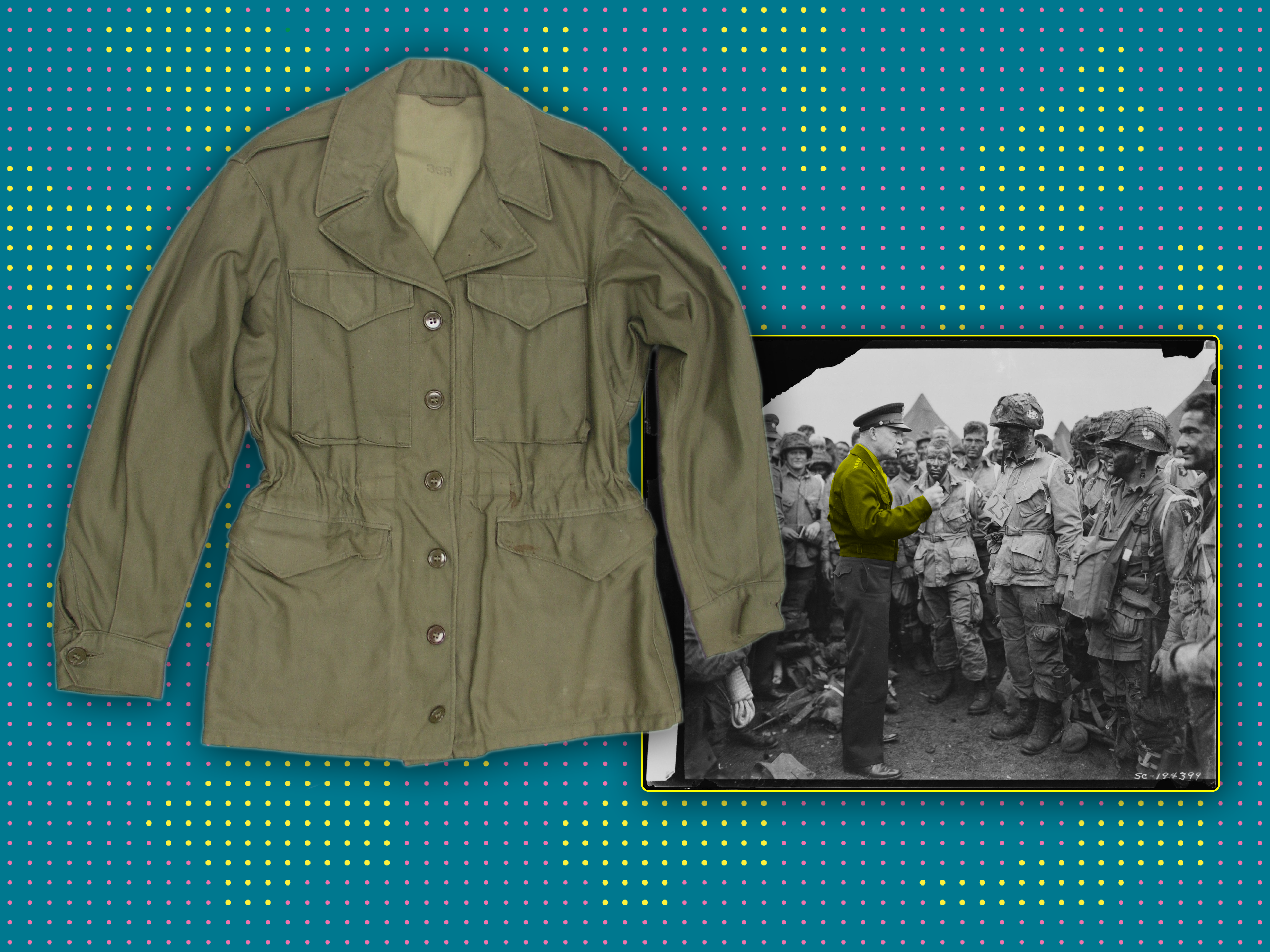 A 1943 field jacket. General Eisenhower giving orders to troops.