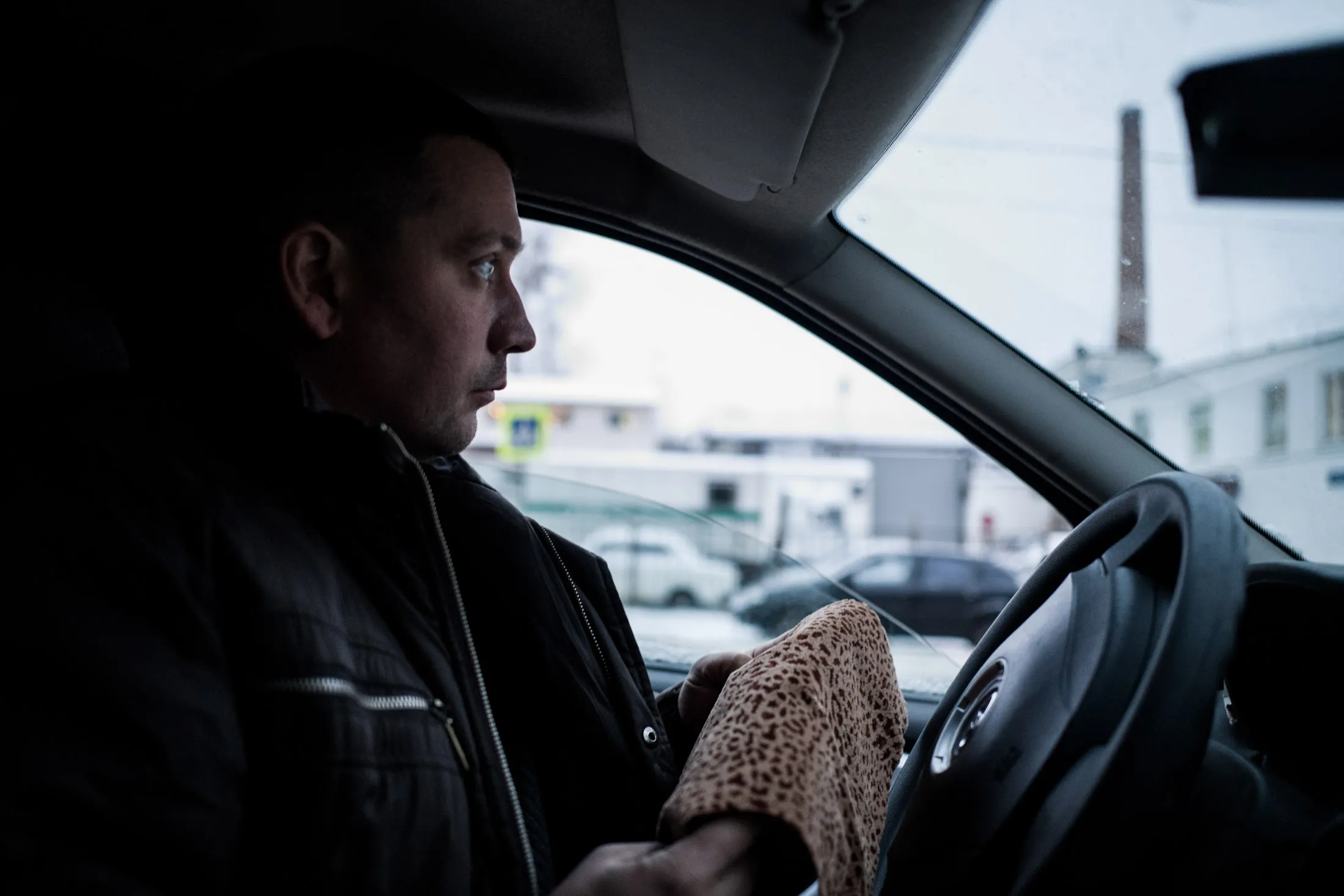Ruslan Telkov outside the prison where he was detained for “violating the authors’ rights of leopards” by using their skin pattern in the furniture upholstery he manufactured.