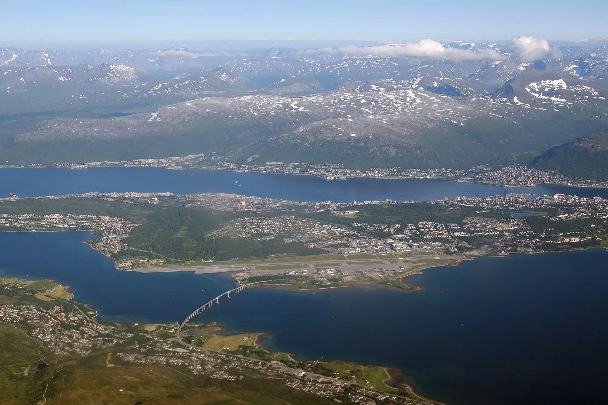 The city of Tromso, its surroundings and its airport.