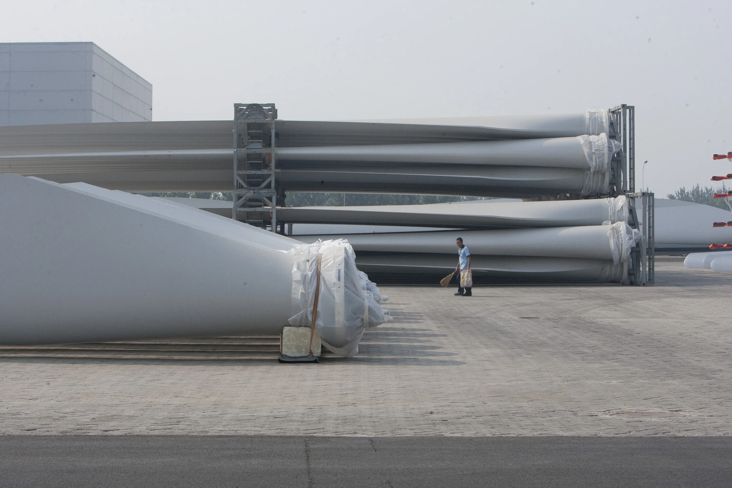 Wind turbine blades at a factory in China.
