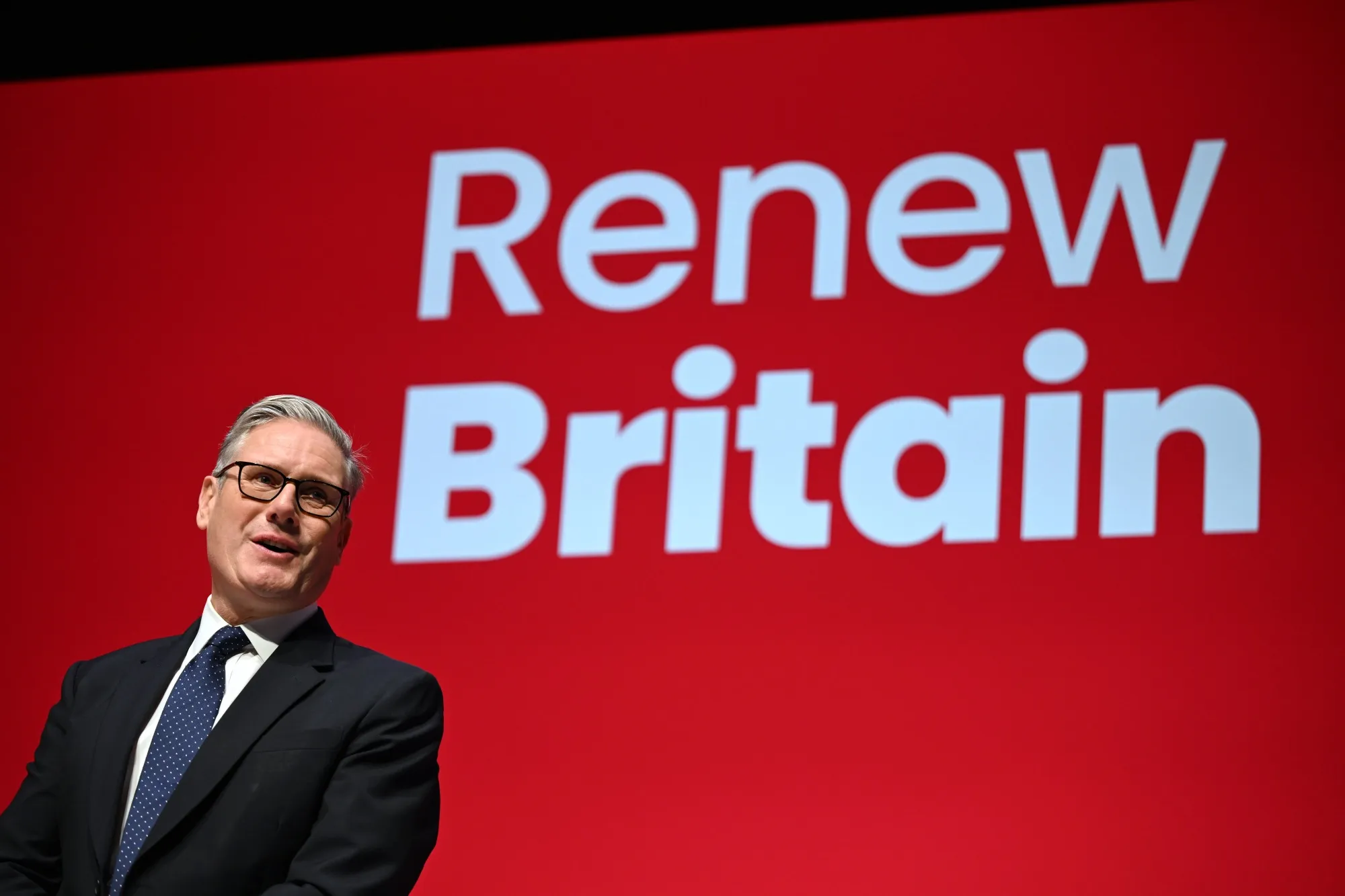 UK Prime Minister Keir Starmer speaks on the opening day of the Labour Party annual conference in Liverpool, UK, on Sunday, Sept. 28, 2025.