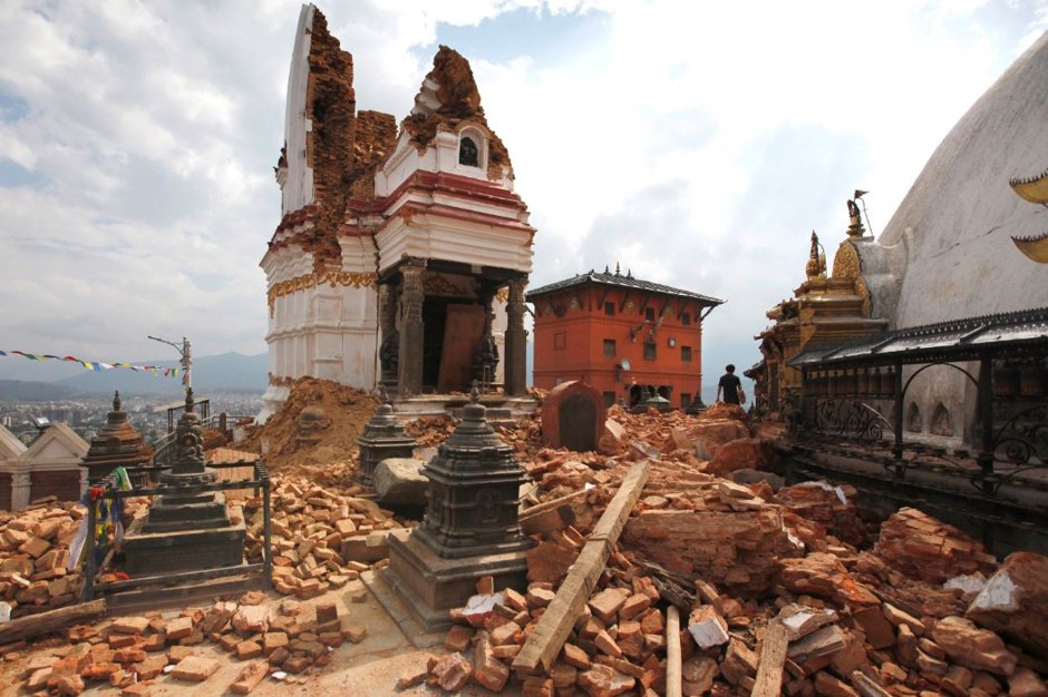 A monastery lies in shambles in Kathmandu after the earthquake of April 25, 2015.