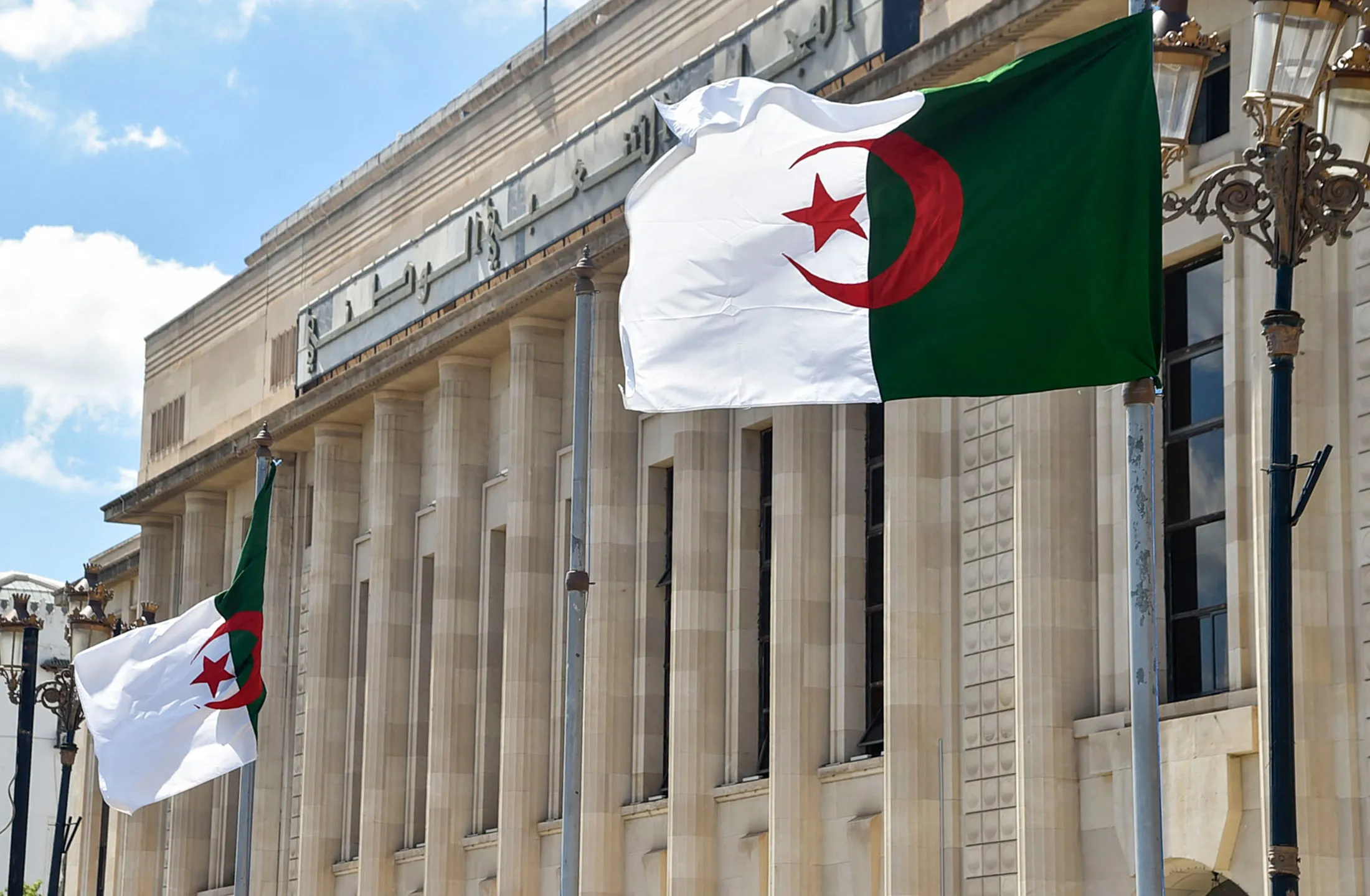 Algerian flags outside of the Algerian&nbsp;National Assembly building in the capital Algiers.